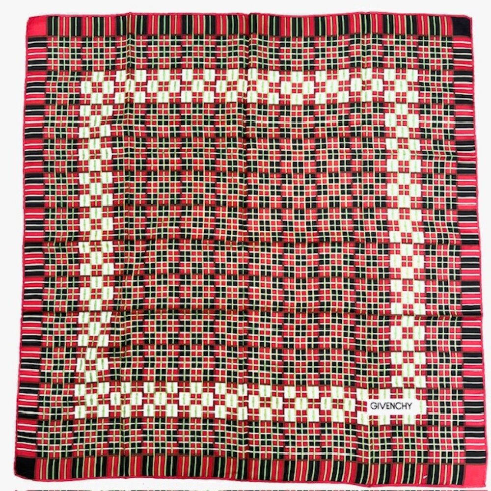 Givenchy Scarf 30"  100% Silk Satin red black green white color blcck stripe (45 - Picture 8 of 10